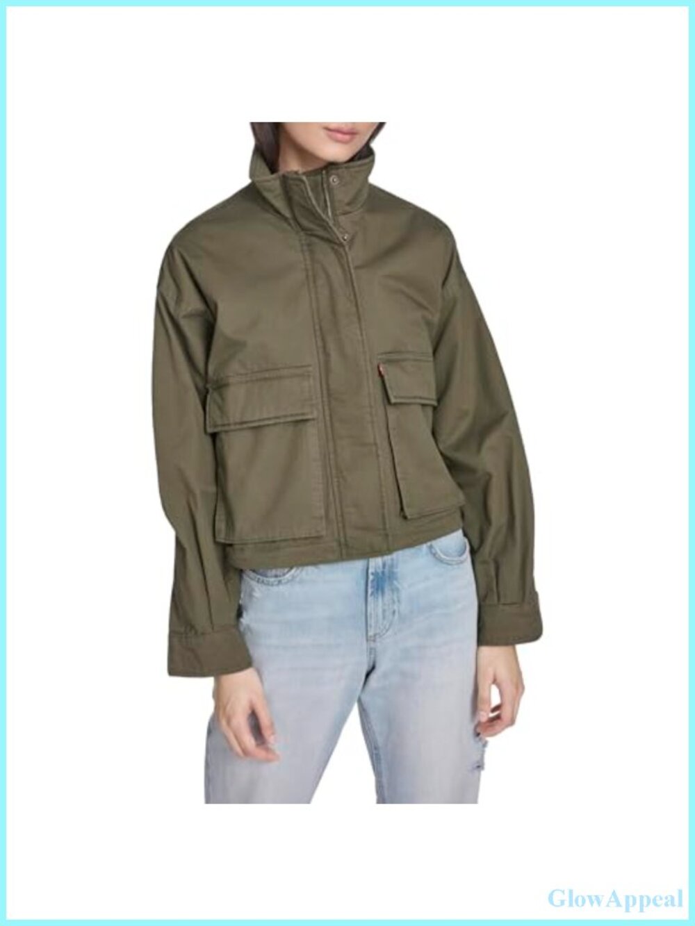 Cropped Cotton Surplus Jacket Stand Collar Zip Snap Pockets Utility